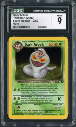 2000 Pokemon Team Rocket Dark Arbok Holo Rare 2/82 CGC 9 - Image 1