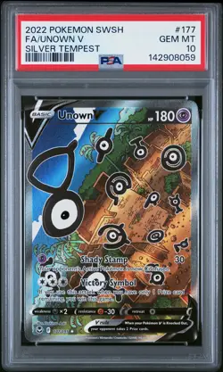2022 POKEMON SWORD & SHIELD SILVER TEMPEST #177 FULL ART/UNOWN V PSA 10 - Image 1