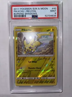 Pokemon Burning Shadows Pikachu reverse foil Holo Card *MINT PSA 9* - Image 1