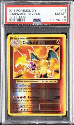 2016 POKEMON XY EVOLUTIONS #11 CHARIZARD-REVERSE FOIL PSA 8 - Image 1