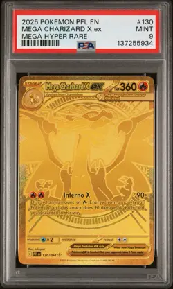 2025 MEGA CHARIZARD X EX HYPER RARE GOLD PHANTASMAL FLAMES POKEMON PSA 9 #130 - Image 1
