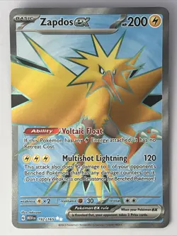 Pokemon TCG Zapdos EX Full Art Ultra Rare Holo Card 192/165 Scarlet & Violet 151 - Image 1