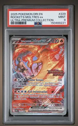 2025 POKEMON DESTINED RIVALS #229 TEAM ROCKET'S MOLTRES EX STAMPED PROMO PSA 9 - Image 1