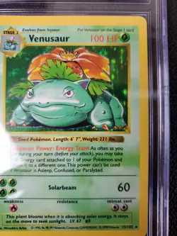 Venusaur Pokemon 1999 Holo Base Set Shadowless 15/102 CGC PSA 9+ - Image 5
