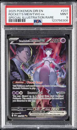 2025 POKEMON DRI EN-DESTINED RIVALS #231 TEAM ROCKET'S MEWTWO EX PSA 9 - Image 1