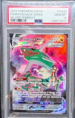 2022 Pokemon SWSH Silver Tempest Full Art Rayquaza VMAX #TG20 Gem Mint PSA 10 - Image 1