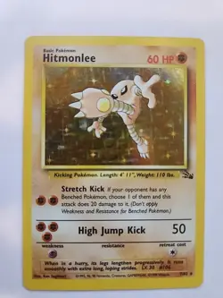 Hitmonlee Holo Fossil Pokemon Card Base WOTC - Image 1