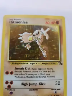 Hitmonlee Holo Fossil Pokemon Card Base WOTC - Image 3