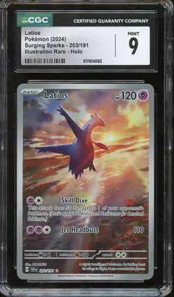 CGC 9 LATIOS 2024 POKEMON TCG SV08: SURGING SPARKS IR HOLO 203/191 - Image 1