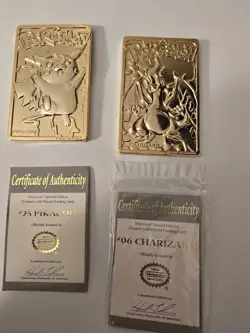 Pokemon 1999 Limited Edition Gold-Plated Pikachu #25 & Charizard #06 Cards Lot - Image 2