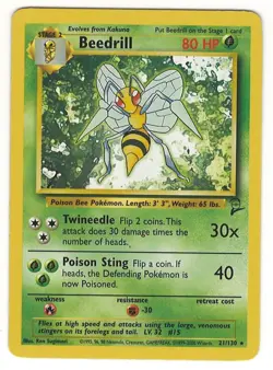 POKEMON BEEDRILL 21/130 RARE BASE SET 2 CARD - EX MINT / NEAR MINT - LOOK !!!! - Image 1