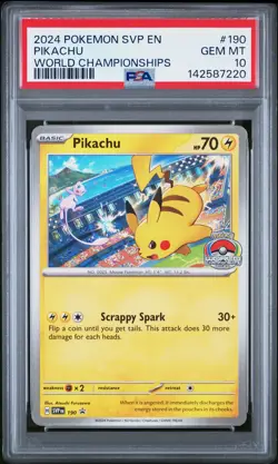 2024 POKEMON SVP EN-SV BLACK STAR PROMO WORLD CHAMPIONSHIPS #190 PIKACHU PSA 10 - Image 1