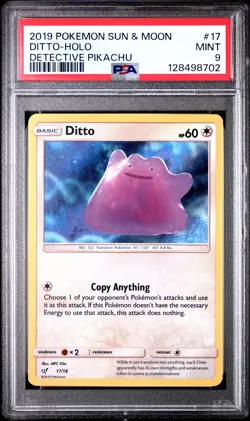 2019 POKEMON SUN & MOON DETECTIVE PIKACHU #17 DITTO-HOLO PSA 9 - Image 1