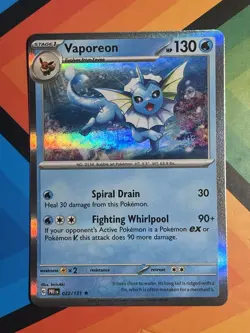 Pokemon TCG Vaporeon 022/131 Sv: Prismatic Evolutions Holo Rare NM - Image 1