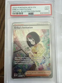 2023 POKEMON MEW EN-151 SPECIAL ILLUSTRATION RARE #203 ERIKA'S INVITATION PSA 9 - Image 1