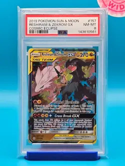 PSA 8 - 2019 POKEMON SUN & MOON COSMIC ECLIPSE 157 RESHIRAM & ZEKROM GX - Image 1