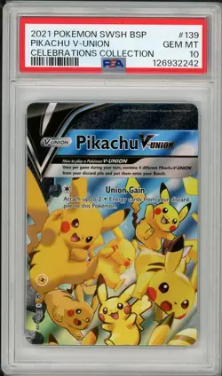 2021 Pokemon SWSH Black Star Promo Pikachu V-Union Celebrations #139 PSA 10 - Image 1