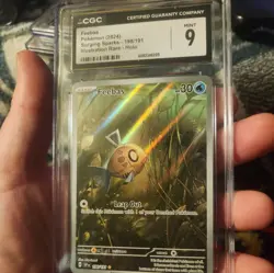 CGC 9 MINT Surging Sparks 198/191 Feebas Illustration Rare Holo Pokemon - Image 1