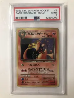 1998 Rocket P.M. Dark Charizard Holo PSA 9 Mint Japanese 006 Pokemon SWIRL - Image 1