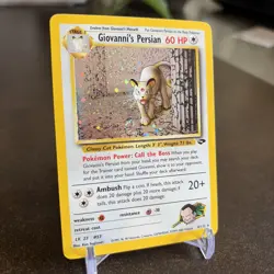 Giovanni's Persian Pokemon Card 8/132 Gym Challenge Unlimited Holo (SWIRL) - Image 1