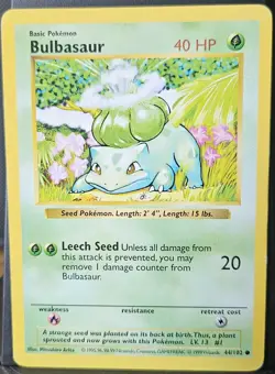 Pokemon Bulbasaur 40 HP Common Base Set Shadowless 44/102 Regular Card 1999 - Image 1