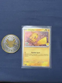 Pokemon Card - Pikachu Stamped Pokemon Day 2026 Holo With Swirl Coin - 051/162 - Image 1