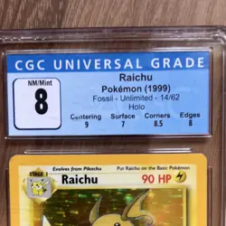 Raichu 14/62 Fossil Unlimited Holo Rare CGC 8 Pokemon Card 1999 - Image 4
