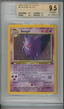 1999 Pokemon 1st Edition Fossil Gengar Holo #5 Beckett BGS Quad 9.5 - Image 1