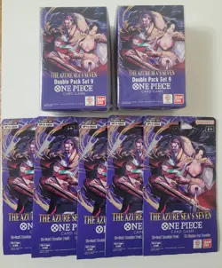 One Piece Azure Sea’s Seven OP-14 (5) Sleeved Booster Pack Lot & (2) Double Pack - Image 1