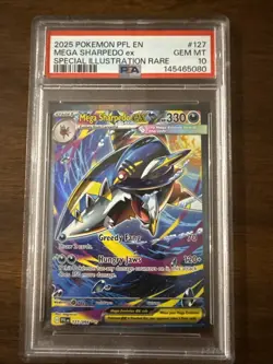 2025 POKEMON PFL EN-PHANTASMAL FLAMES #127 MEGA SHARPEDO EX PSA 10 - Image 1