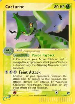 Pokemon TCG Cacturne EX Sandstorm 2/100 Reverse Holo Rare WOTC Vintage 2/100 - Image 1