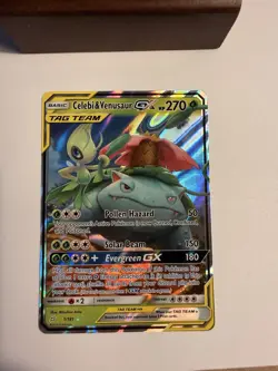 Pokemon TCG Celebi & Venusaur GX Holo Ultra Rare Card Sun & Moon Team Up 1/181 - Image 3