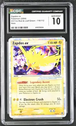 CGC 10 GEM MINT Zapdos ex EX Fire Red & Leaf Green 116/112 Holo Pokemon Card - Image 1