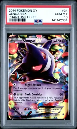 2014 POKEMON XY PHANTOM FORCES #34 GENGAR EX PSA 10 - Image 1