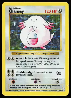 Chansey 3/102 Holo Rare Base Set (Shadowless) Pokemon Card - Image 1