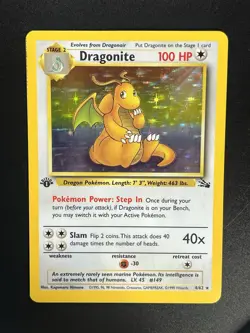 1999 POKEMON DRAGONITE 1ST EDITION FOSSIL HOLO 4/62 WOTC VINTAGE LP - Image 1