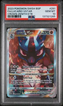 2023 POKEMON SWSH BLACK STAR PROMO #291 FULL ART/LUCARIO VSTAR PSA 10 - Image 1