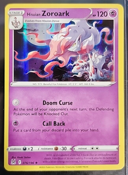 Pokemon TCG Hisuian Zoroark Sword & Shield - Lost Origin 076/196 Holo Holo Rare - Image 1