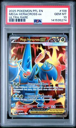 PSA 10 2025 POKEMON PFL EN-PHANTASMAL FLAMES ULTRA RARE #108 MEGA HERACROSS EX - Image 1