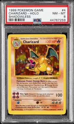 1999 POKEMON BASE SET SHADOWLESS #4 CHARIZARD-HOLO PSA 8 - Image 1