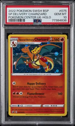 2022 POKEMON SWSH BLACK STAR PROMO #075 SPECIAL DELIVERY CHARIZARD-HOLO PSA 10 - Image 1
