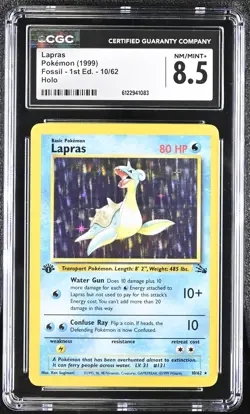 CGC 8.5 Lapras 1999 Fossil 1st Edition 10/62 Holo Pokemon Card - Image 1