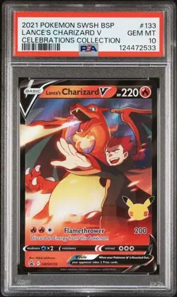 2021 POKEMON SWSH BLACK STAR PROMO CELEBRATIONS COLL LANCE'S CHARIZARD V PSA 10 - Image 1