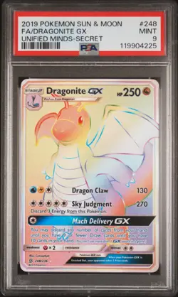 Dragonite GX 248 PSA 9 Mint 2019 Pokemon Sun & Moon Unified Minds Secret Rare FA - Image 1