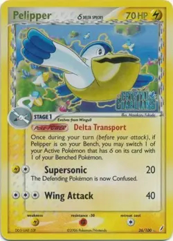 Pelipper (Delta Species) - 26/100 - Rare - Reverse Holo DMG, English Pokemon EX - Image 1