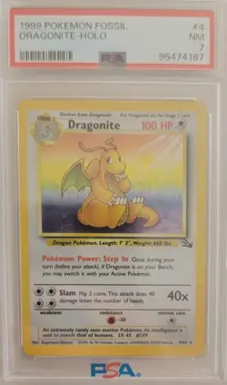 Dragonite PSA 7 Pokemon TCG Fossil 4/62 HOLO Unlimited HOLO RARE GRADED - Image 1