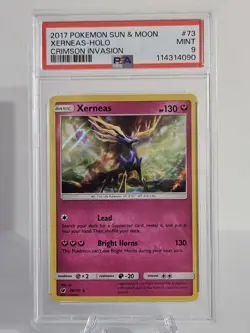 Pokemon 2017 Sun & Moon Crimson Invasion Xerneas Reverse Holo Card #73/111 PSA 9 - Image 1