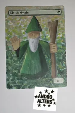 Elvish Mystic Altered Art Hand Paint MTG Magic the Gathering Green Elf Spell - Image 1