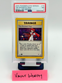 2000 Pokemon Gym Heroes #19 The Rocket's Trap 1st Edition Holo PSA 7 NEAR MINT - Image 1