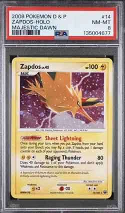 Pokemon Zapdos Majestic Dawn Holo Rare #14 PSA 8 - Image 1